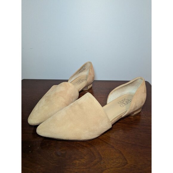 Franco Sarto Womens 7.5 nude suede leather slip on pointed toe flat shoe ARIA - Picture 2 of 8